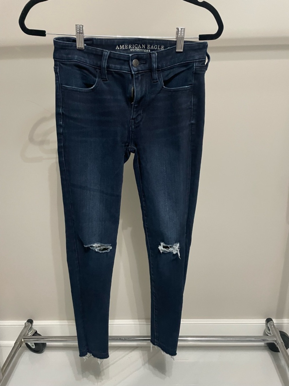 American Eagle Outfitters Navy Blue Ripped Skinny Jeans